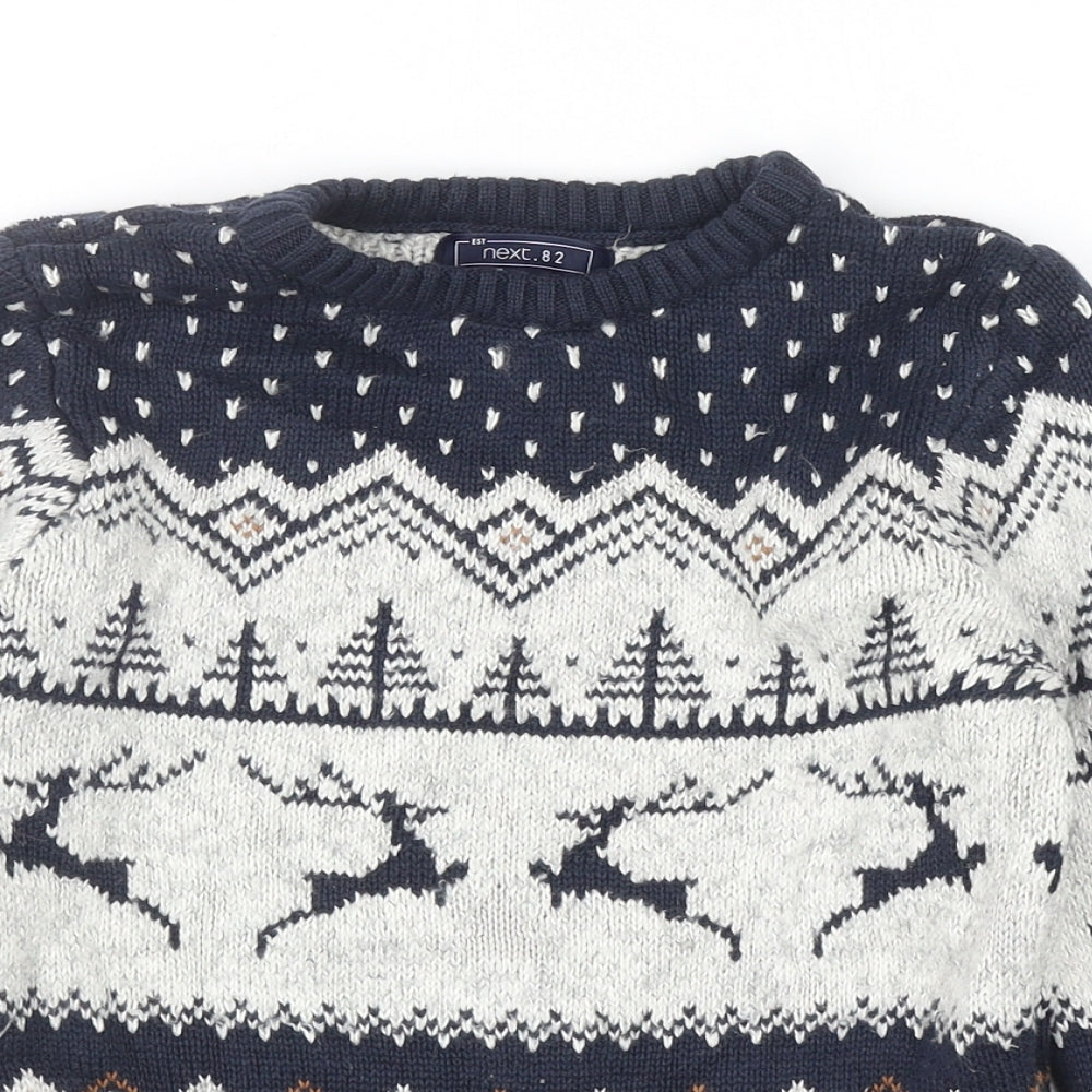 NEXT Boys Grey Round Neck Geometric Cotton Pullover Jumper Size 8-9 Years Pullover