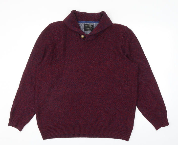 Burton Mens Red V-Neck Acrylic Pullover Jumper Size L