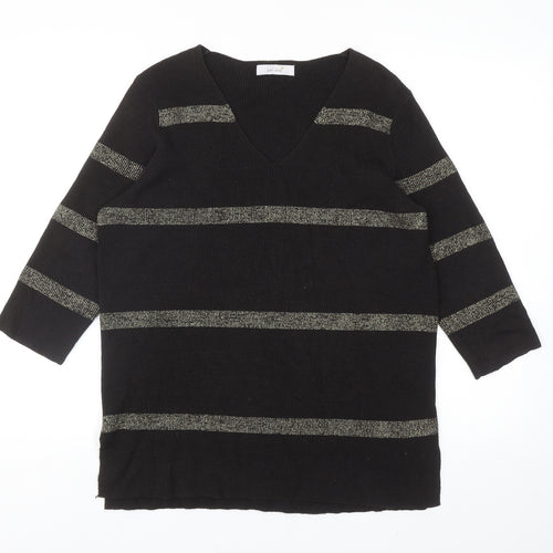 Per Una Womens Brown V-Neck Striped Acrylic Pullover Jumper Size 12