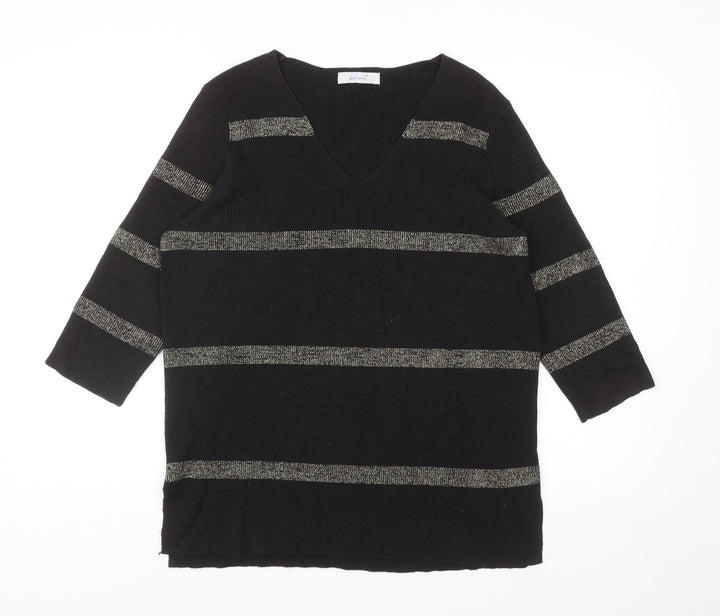 Per Una Womens Brown V-Neck Striped Acrylic Pullover Jumper Size 12