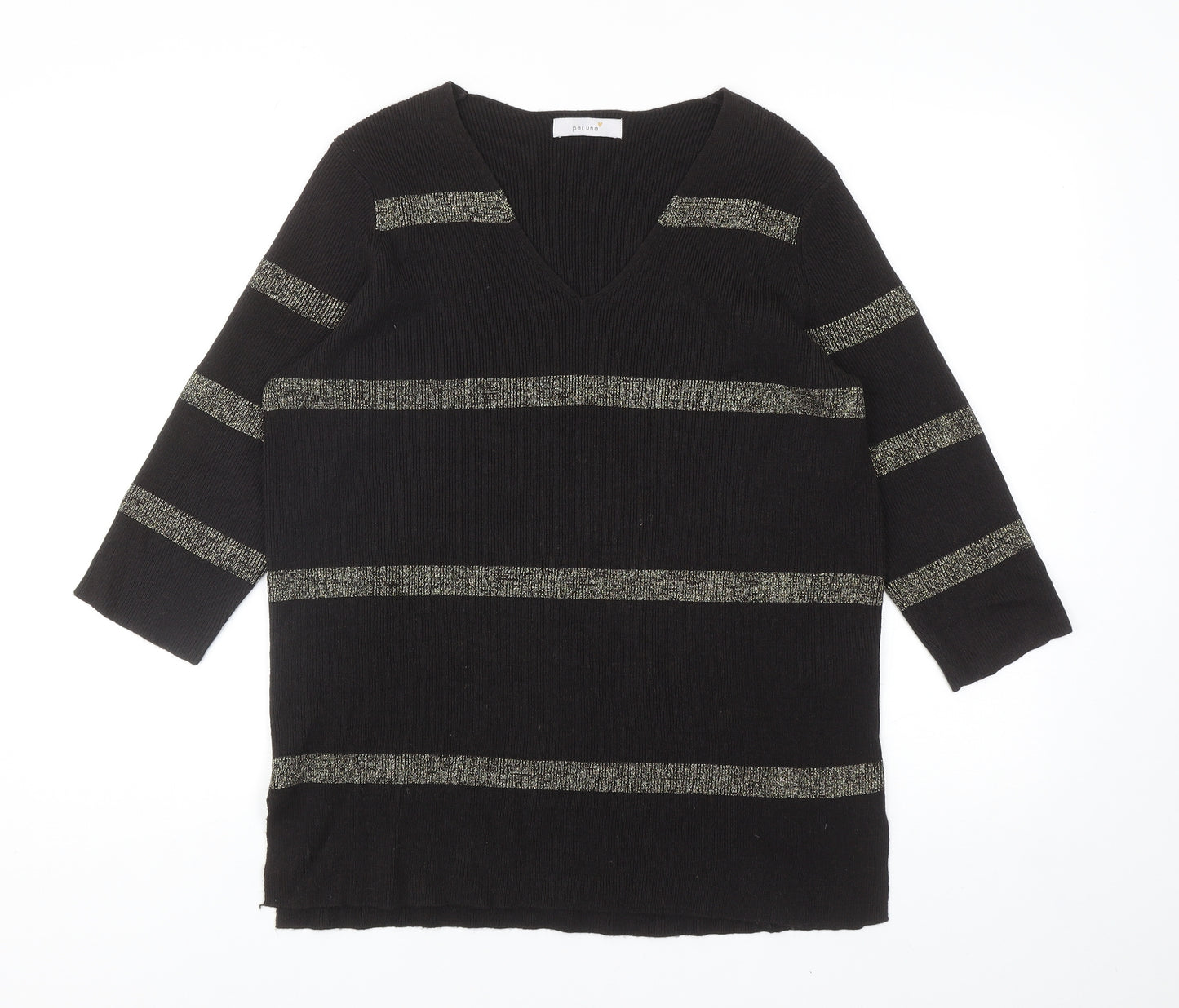 Per Una Womens Brown V-Neck Striped Acrylic Pullover Jumper Size 12