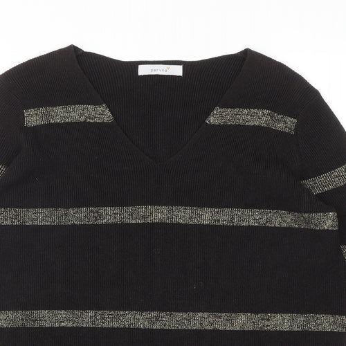 Per Una Womens Brown V-Neck Striped Acrylic Pullover Jumper Size 12