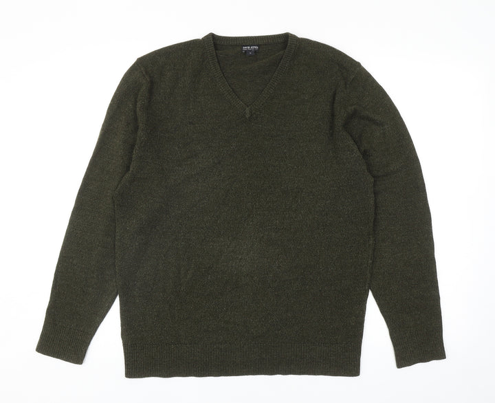 David Jones Mens Green V-Neck Acrylic Pullover Jumper Size M