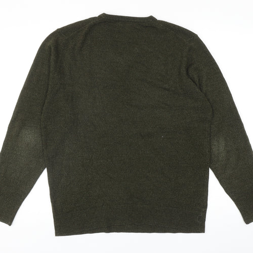 David Jones Mens Green V-Neck Acrylic Pullover Jumper Size M