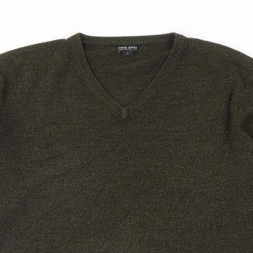 David Jones Mens Green V-Neck Acrylic Pullover Jumper Size M