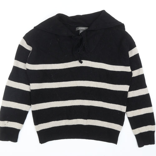 Primark Womens Black V-Neck Striped Viscose Pullover Jumper Size XS
