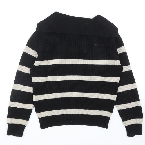 Primark Womens Black V-Neck Striped Viscose Pullover Jumper Size XS