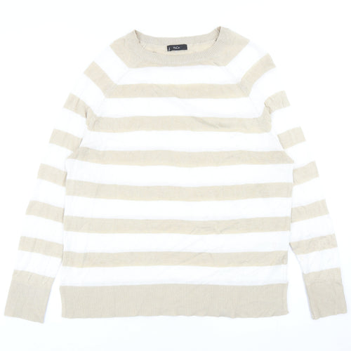 M&Co Womens Beige Roll Neck Striped Viscose Pullover Jumper Size 10