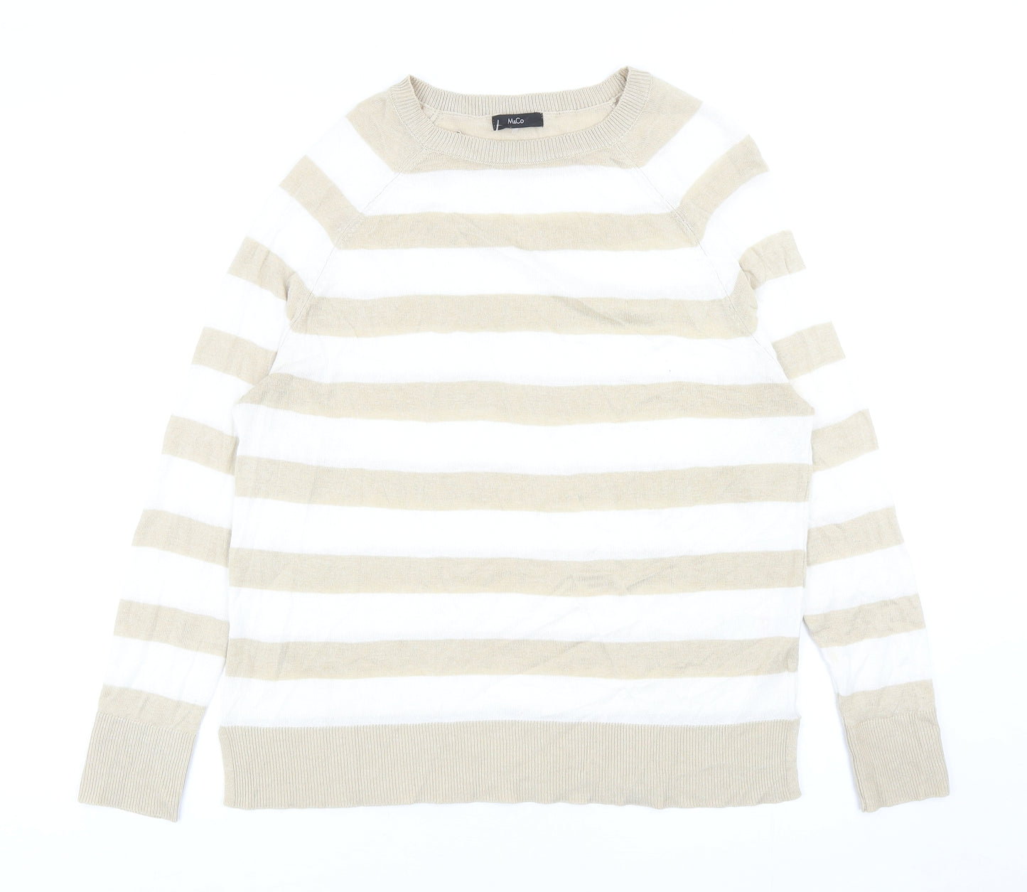 M&Co Womens Beige Roll Neck Striped Viscose Pullover Jumper Size 10