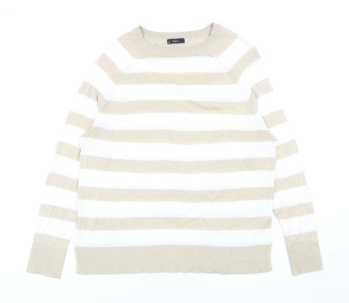 M&Co Womens Beige Roll Neck Striped Viscose Pullover Jumper Size 10
