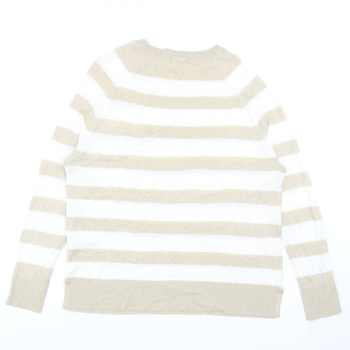 M&Co Womens Beige Roll Neck Striped Viscose Pullover Jumper Size 10