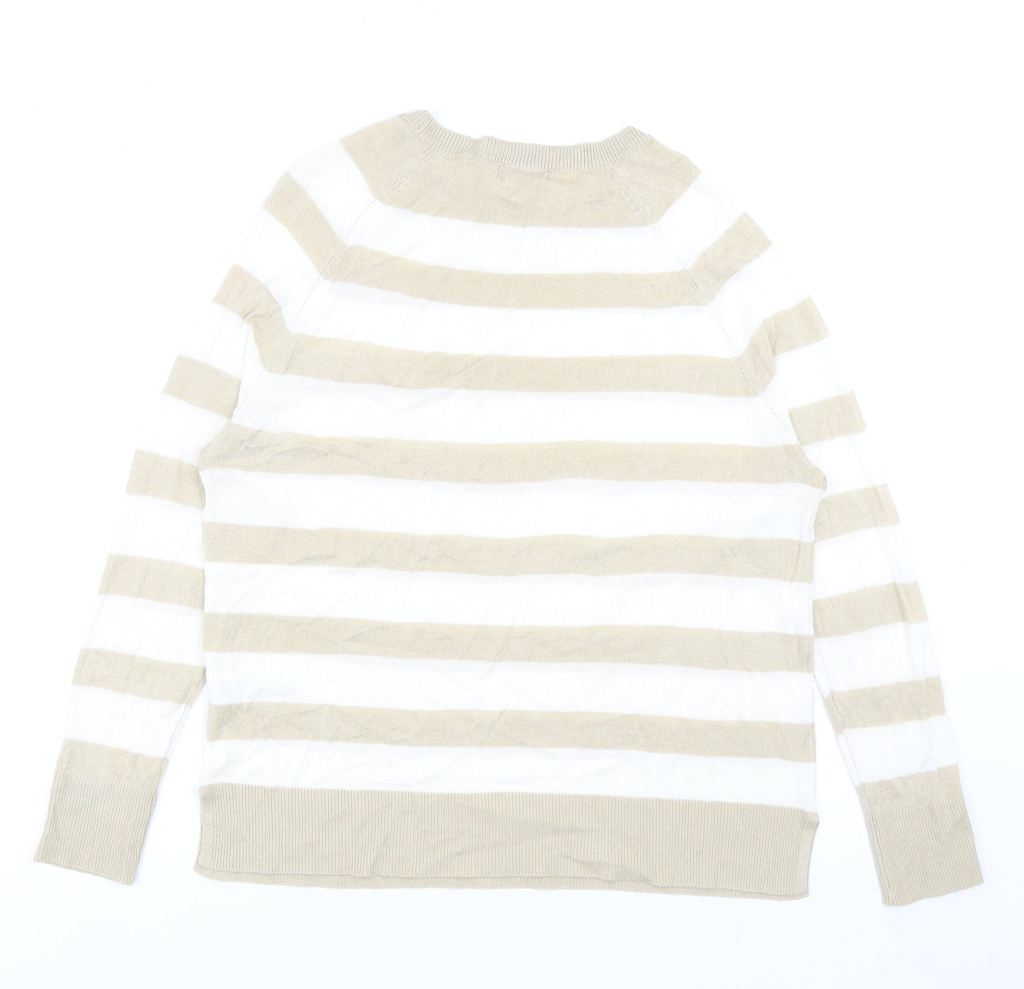 M&Co Womens Beige Roll Neck Striped Viscose Pullover Jumper Size 10
