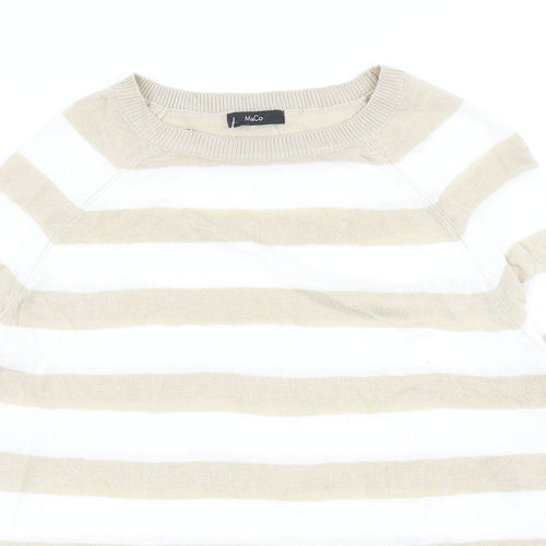 M&Co Womens Beige Roll Neck Striped Viscose Pullover Jumper Size 10