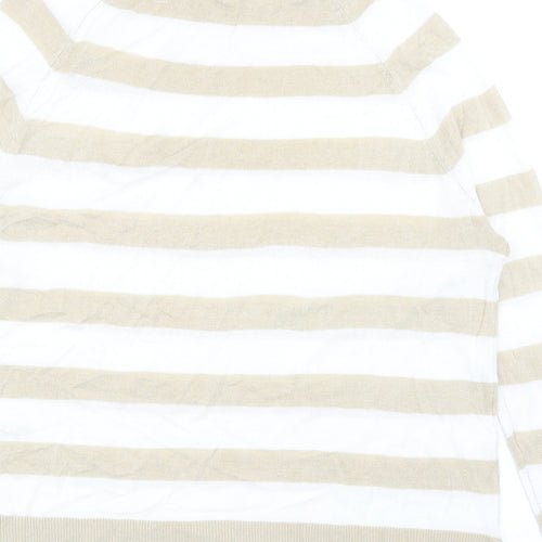 M&Co Womens Beige Roll Neck Striped Viscose Pullover Jumper Size 10