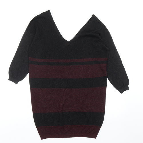 NEXT Womens Black V-Neck Striped Viscose Pullover Jumper Size 8