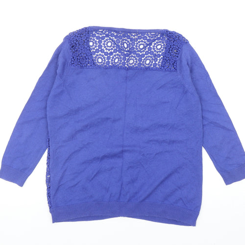 Zara Womens Blue Round Neck Geometric Cotton Cardigan Jumper Size L