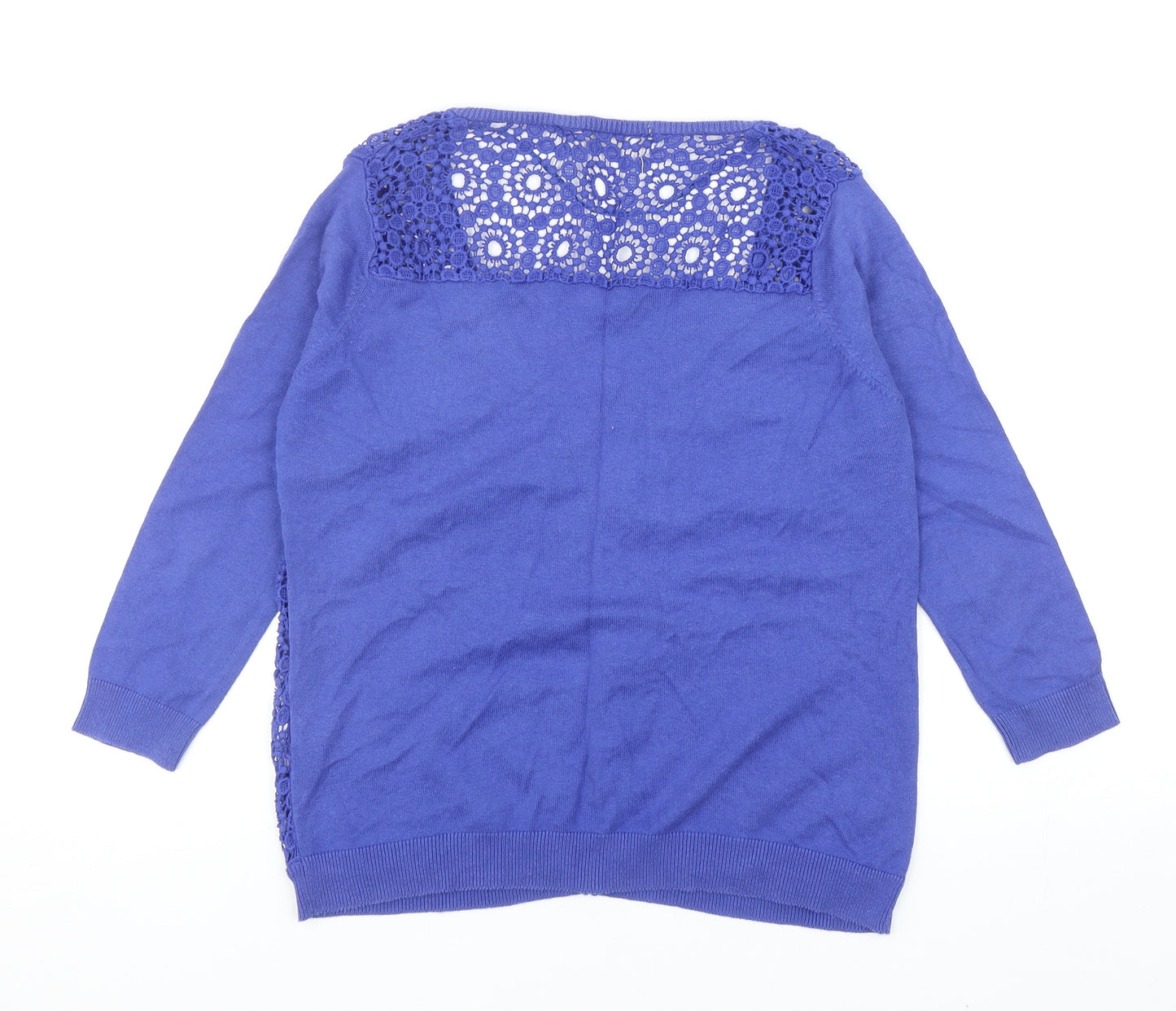 Zara Womens Blue Round Neck Geometric Cotton Cardigan Jumper Size L
