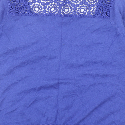 Zara Womens Blue Round Neck Geometric Cotton Cardigan Jumper Size L