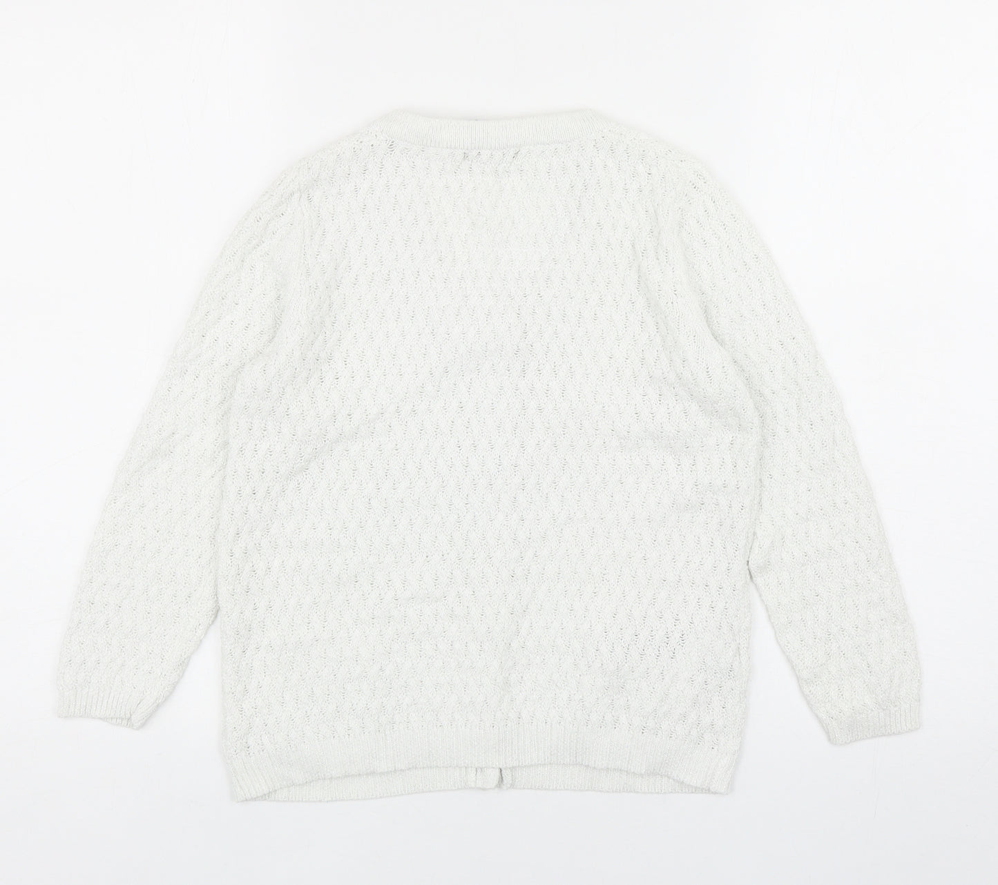 Mango Womens White Round Neck Cotton Cardigan Jumper Size S