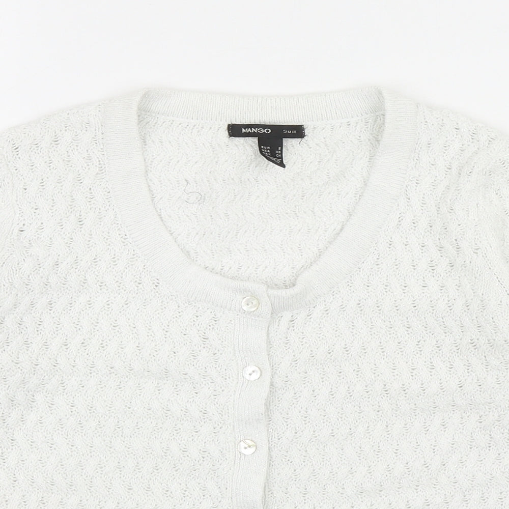 Mango Womens White Round Neck Cotton Cardigan Jumper Size S