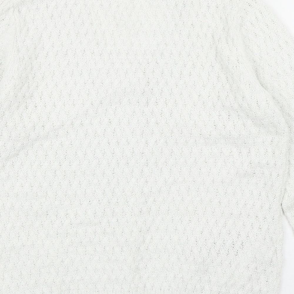 Mango Womens White Round Neck Cotton Cardigan Jumper Size S