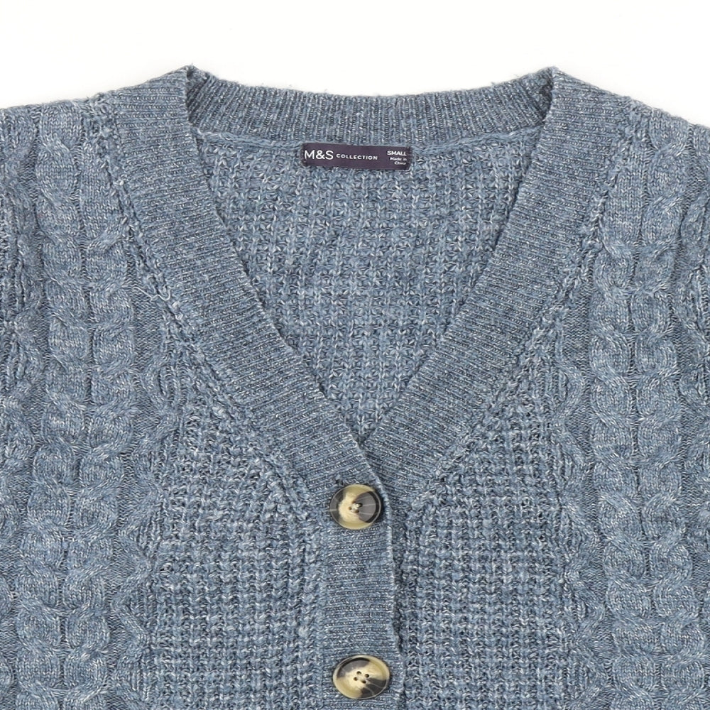 Marks and Spencer Womens Blue V-Neck Acrylic Cardigan Jumper Size S