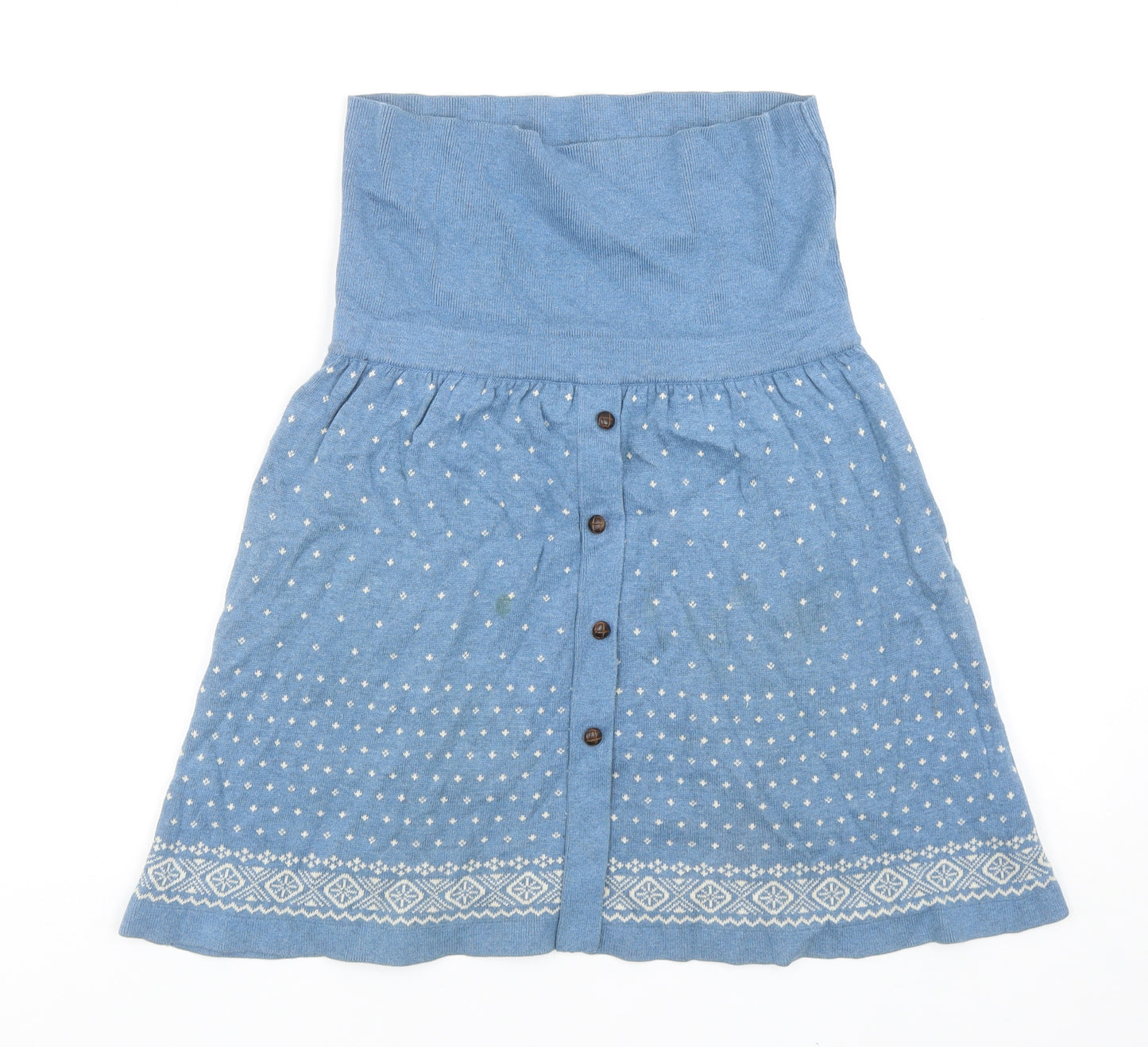 Fat Face Womens Blue Geometric Cotton Skater Skirt Size 12