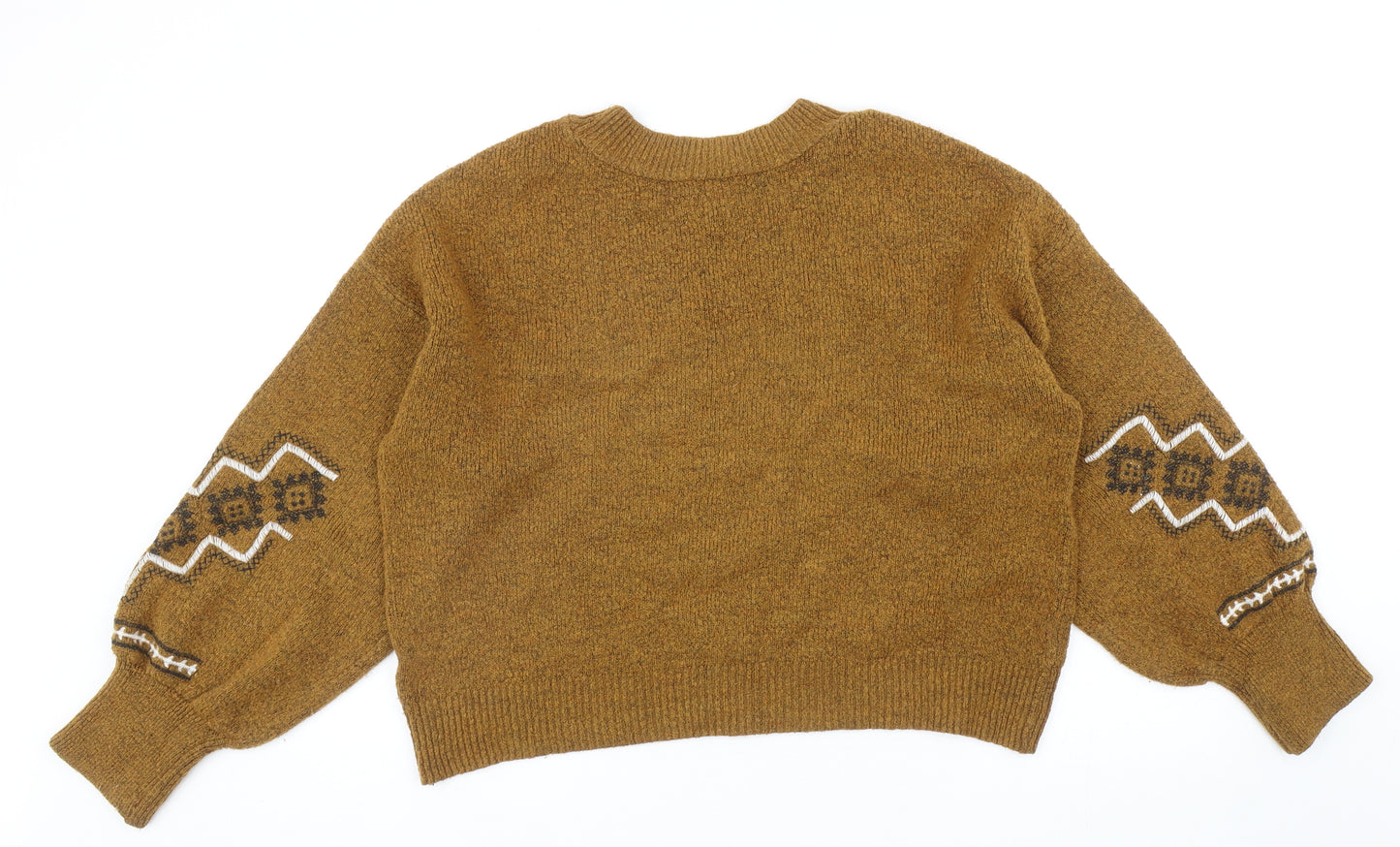 New Look Womens Brown Round Neck Geometric Acrylic Pullover Jumper Size L