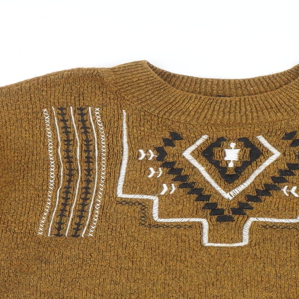 New Look Womens Brown Round Neck Geometric Acrylic Pullover Jumper Size L