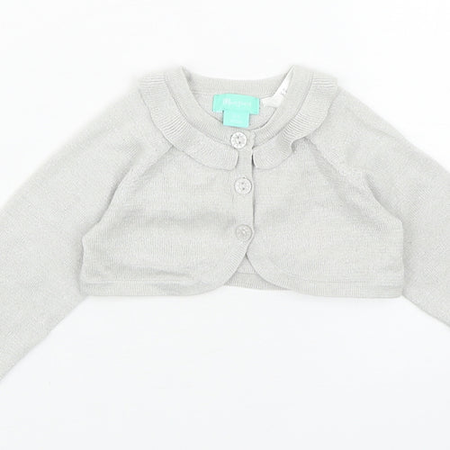 Monsoon Girls Grey Cotton Cardigan Jumper Size 0-3 Months Button