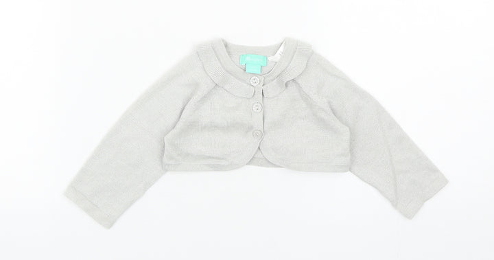 Monsoon Girls Grey Cotton Cardigan Jumper Size 0-3 Months Button