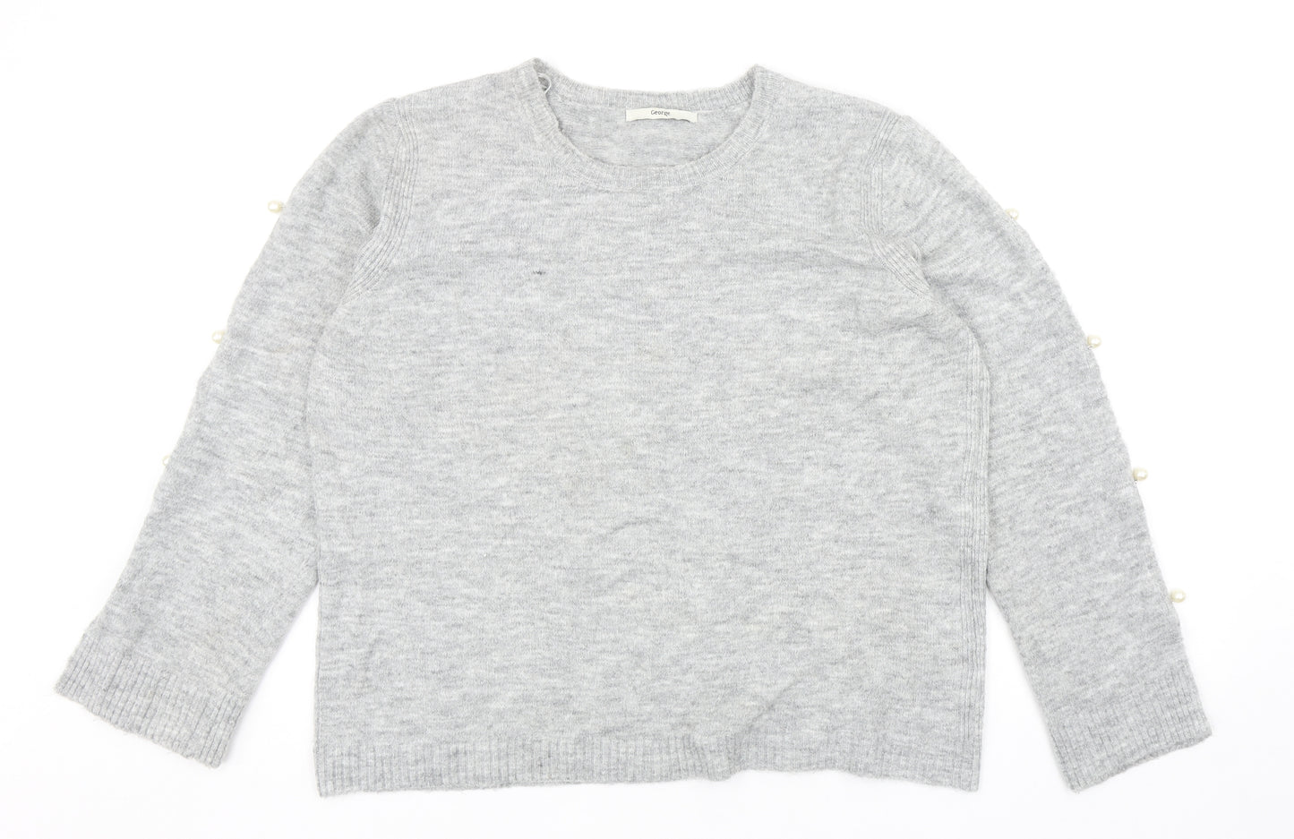 George Womens Grey Round Neck Acrylic Pullover Jumper Size 16