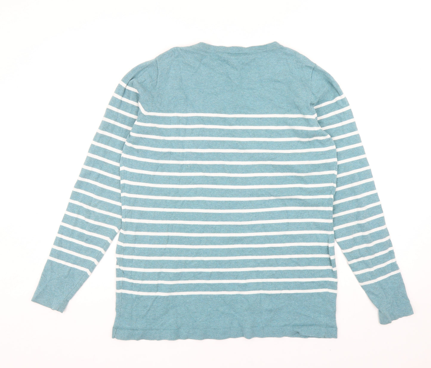 JoJo Maman Womens Blue Round Neck Striped Cotton Pullover Jumper Size M