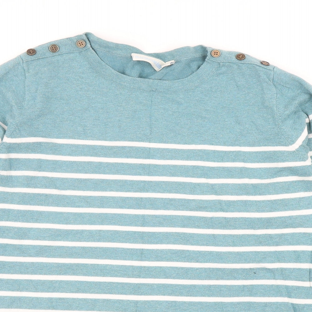 JoJo Maman Womens Blue Round Neck Striped Cotton Pullover Jumper Size M