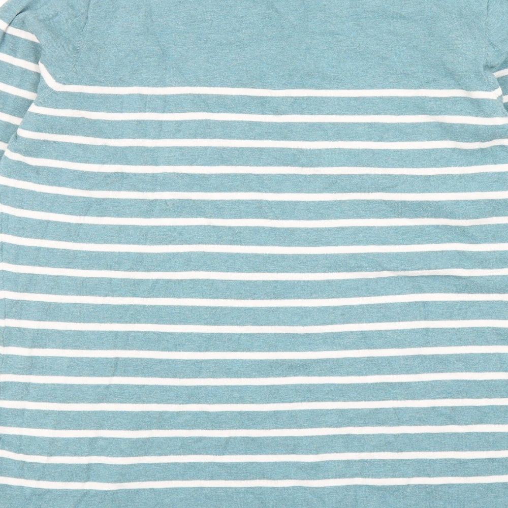 JoJo Maman Womens Blue Round Neck Striped Cotton Pullover Jumper Size M