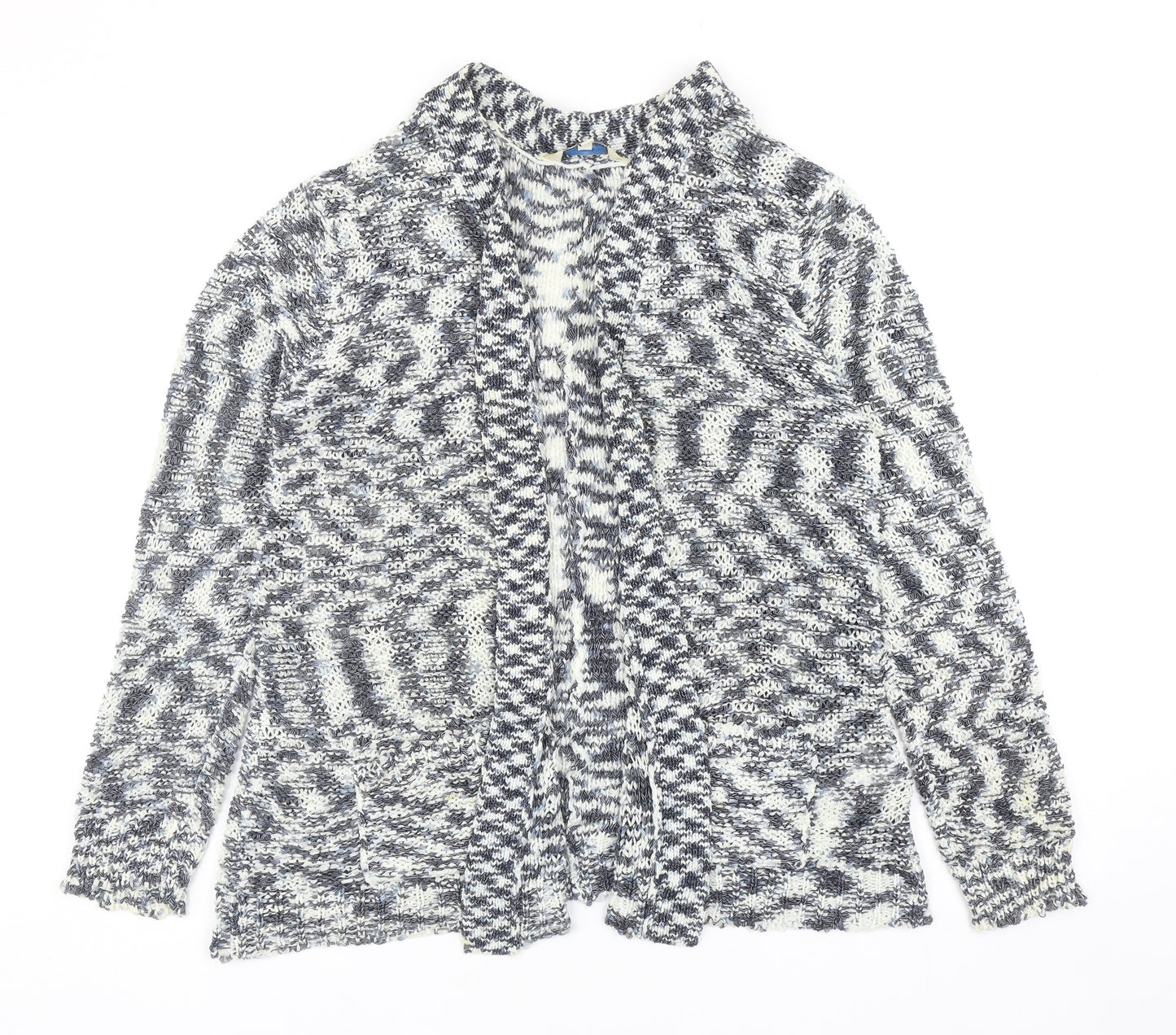 Peacocks Womens Blue V-Neck Geometric Acrylic Cardigan Jumper Size 16
