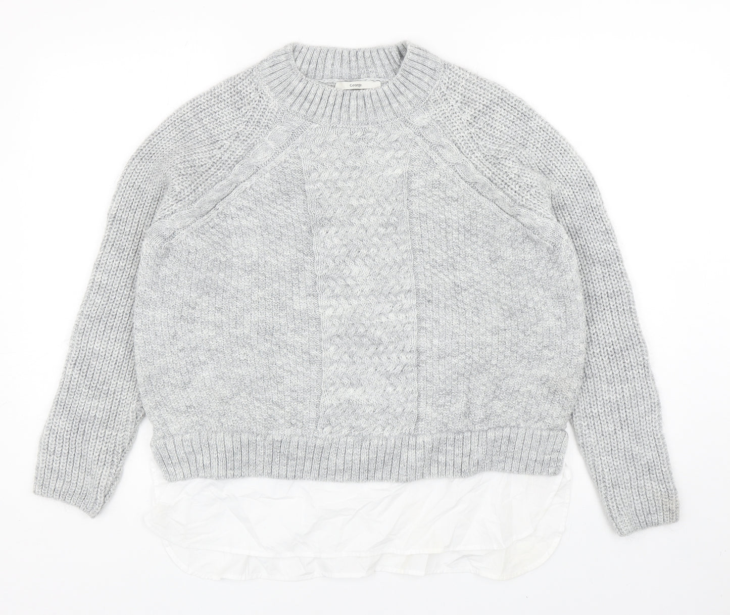 George Womens Grey Round Neck Acrylic Pullover Jumper Size L