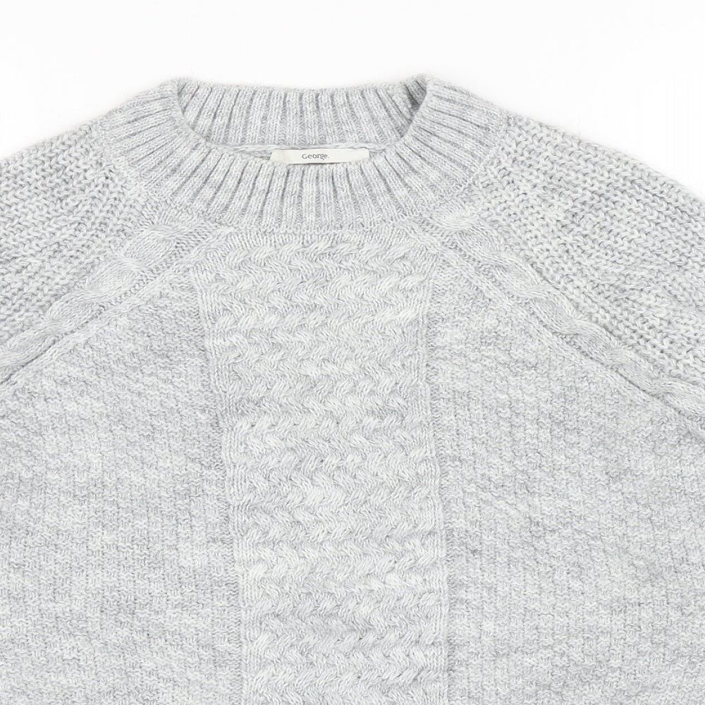 George Womens Grey Round Neck Acrylic Pullover Jumper Size L