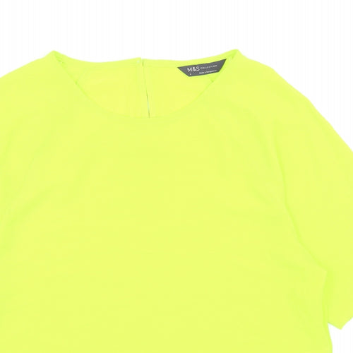 Marks and Spencer Womens Green Polyacrylate Fibre Basic T-Shirt Size 6 Round Neck