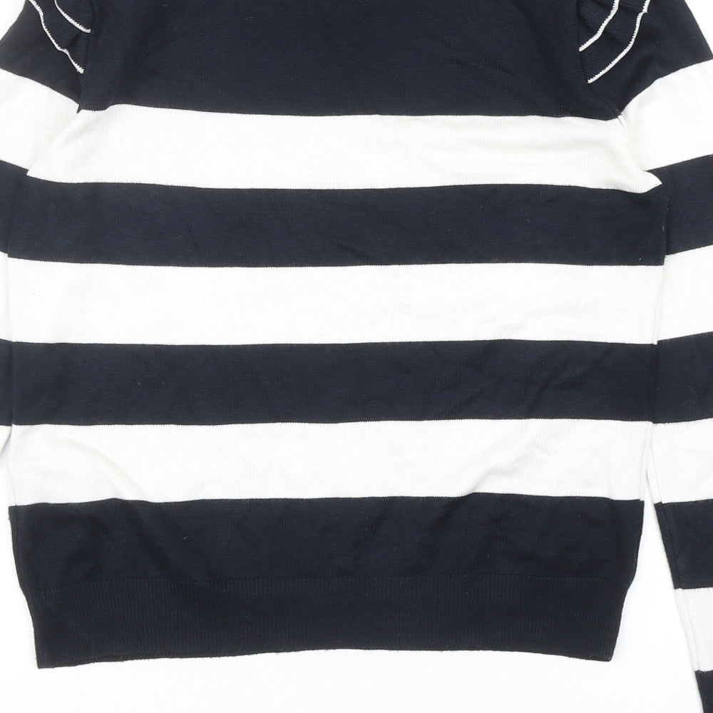 Marks and Spencer Womens Blue Scoop Neck Striped Viscose Pullover Jumper Size 8