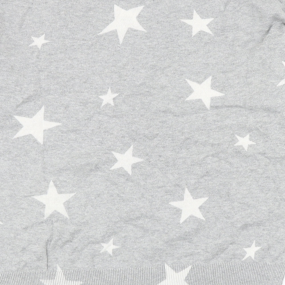 Marks and Spencer Womens Grey V-Neck Geometric Cotton Pullover Jumper Size S - Stars