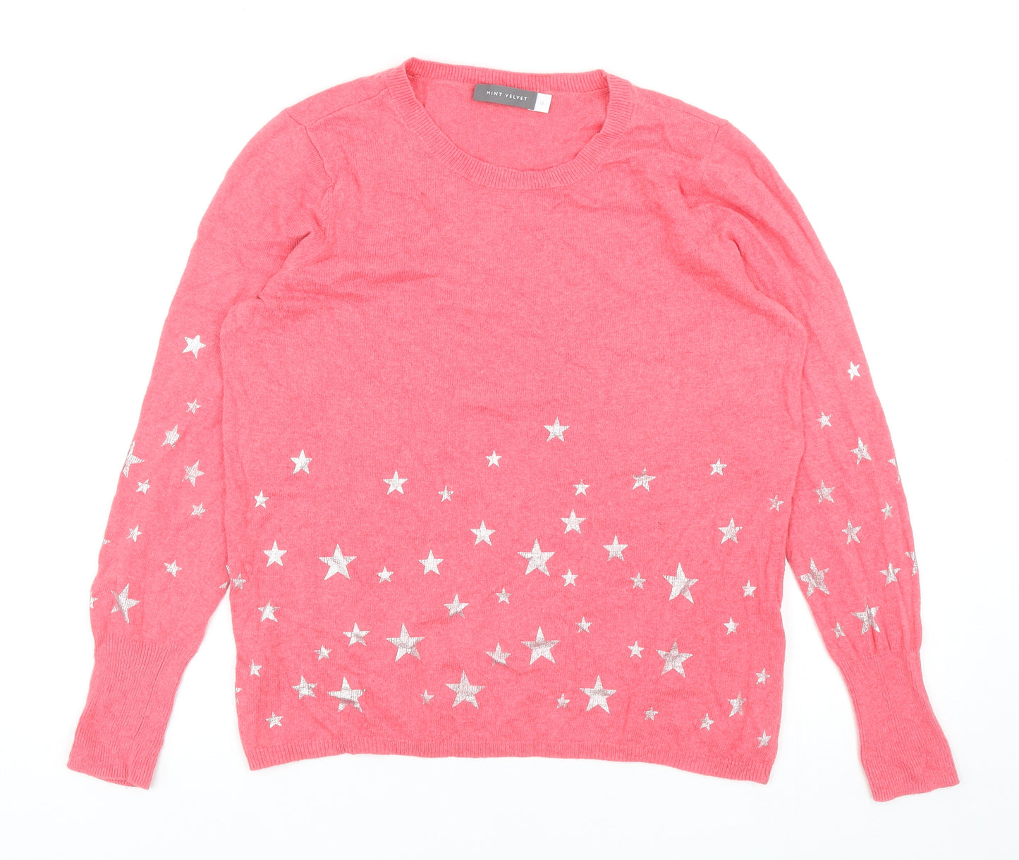 Mint Velvet Womens Pink Scoop Neck Geometric Cotton Pullover Jumper Size 12 - Stars