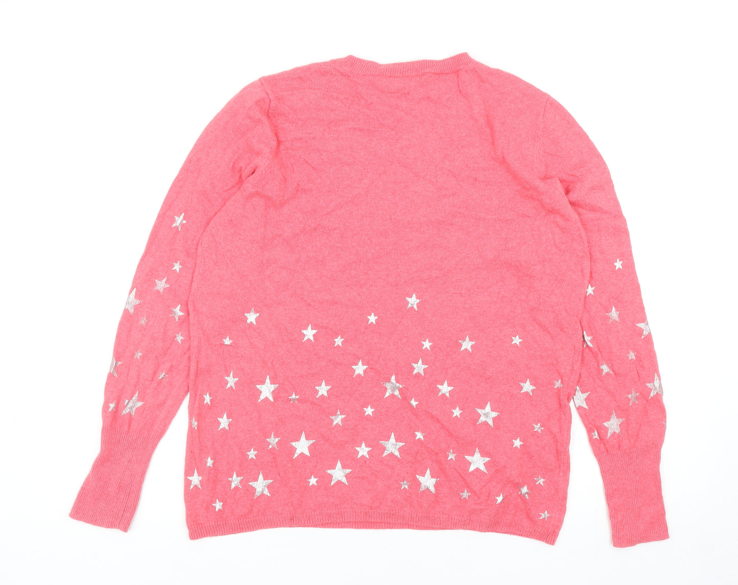 Mint Velvet Womens Pink Scoop Neck Geometric Cotton Pullover Jumper Size 12 - Stars