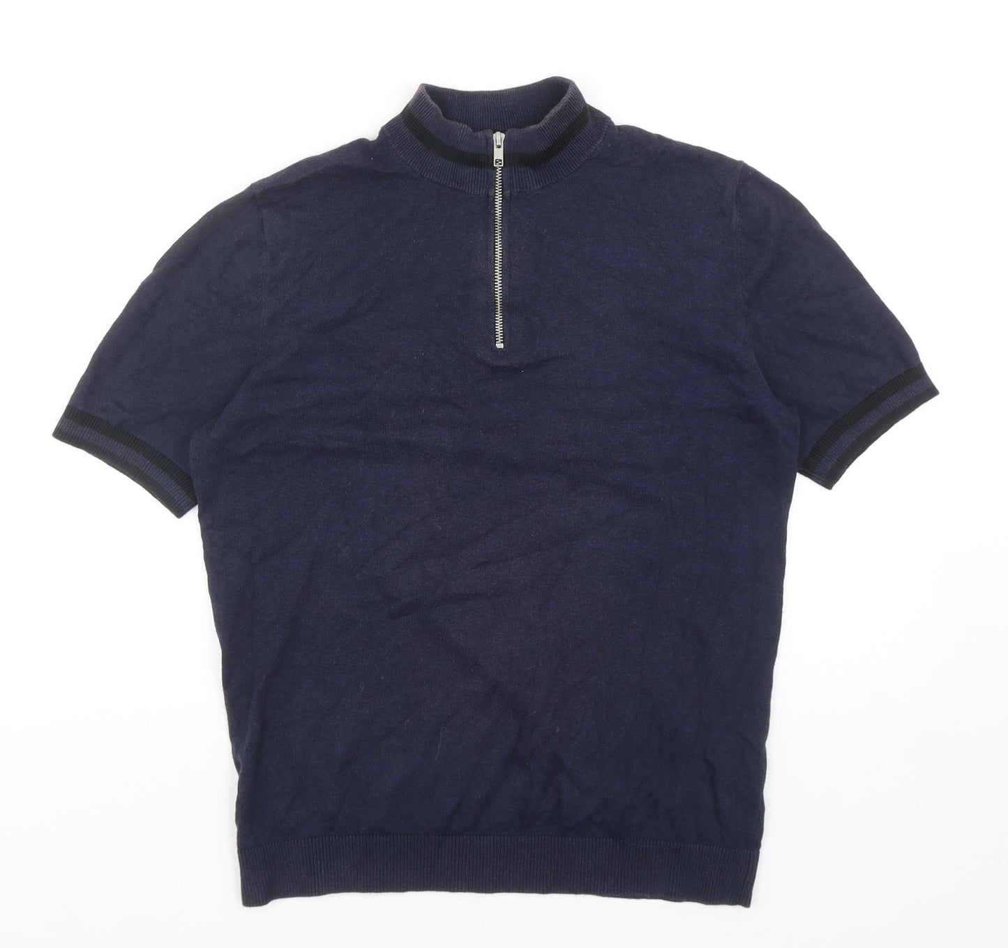 Topman Mens Blue Acrylic T-Shirt Size M Mock Neck