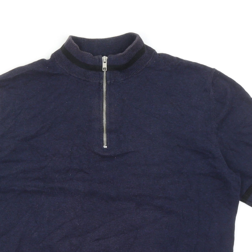 Topman Mens Blue Acrylic T-Shirt Size M Mock Neck