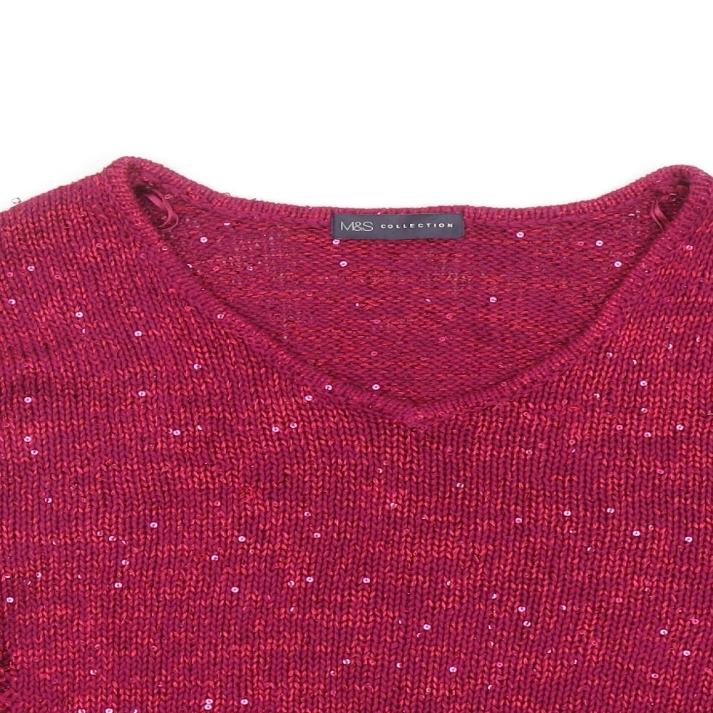 Marks and Spencer Womens Pink V-Neck Cotton Pullover Jumper Size 10