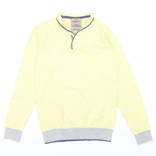 Cedar Wood State Mens Yellow V-Neck Cotton Henley Jumper Size XS