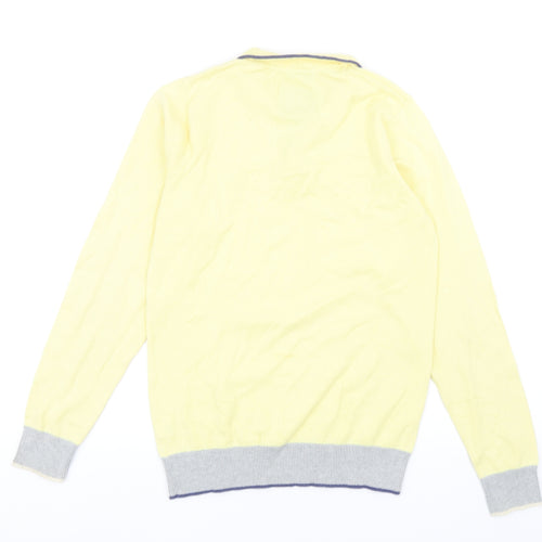 Cedar Wood State Mens Yellow V-Neck Cotton Henley Jumper Size XS