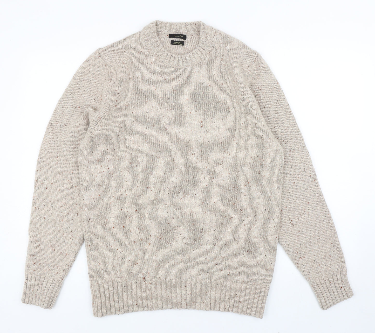 Massimo Dutti Womens Beige Round Neck Wool Pullover Jumper Size M