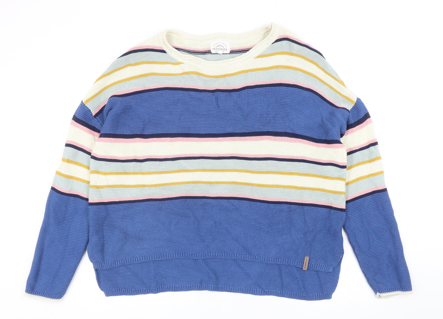 Passengers Womens Blue Round Neck Striped Viscose Pullover Jumper Size L